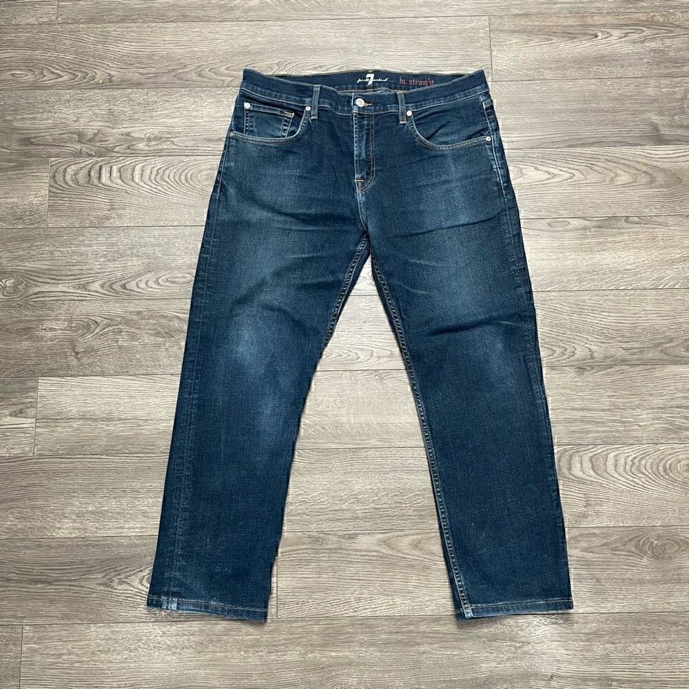 7 For All Mankind Jeans Mens 36x27 Blue The Straight Dark Wash Denim